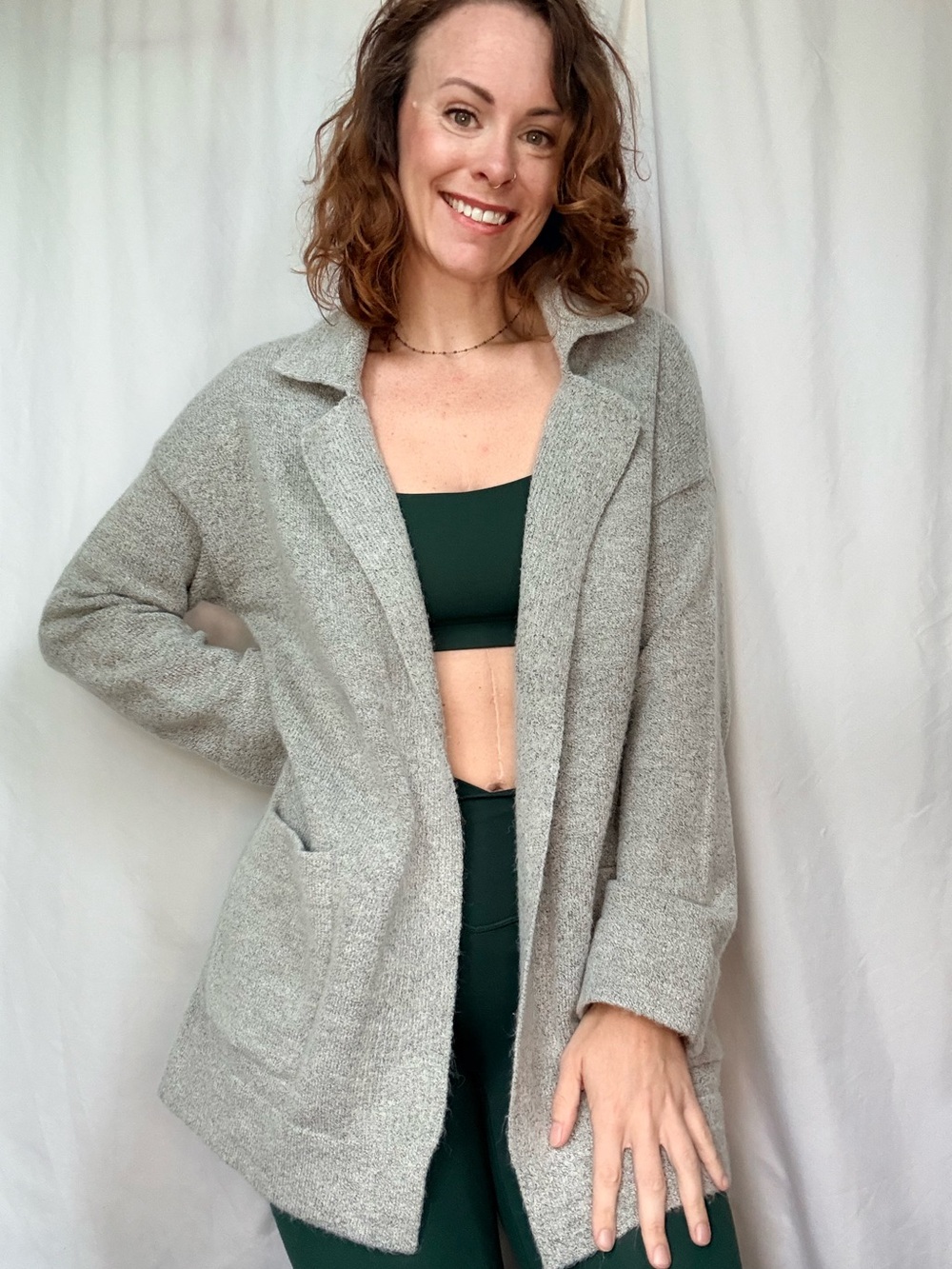Thread & Supply Light Gray Open-Front Knit Cardigan